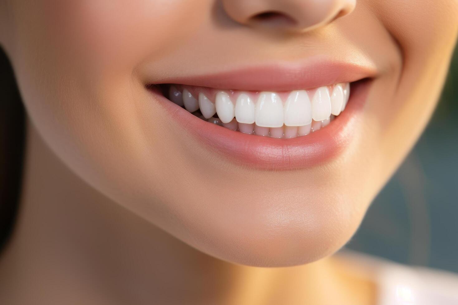 Close up of a womans beautiful smile with perfect white teeth photo