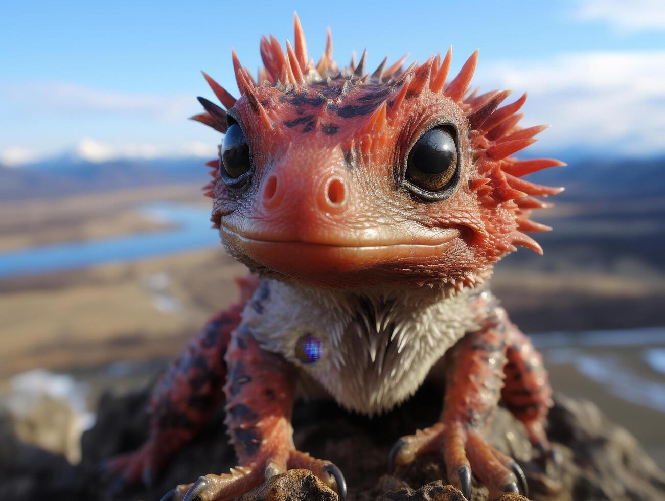 close up of a colorful lizard with spikes photo