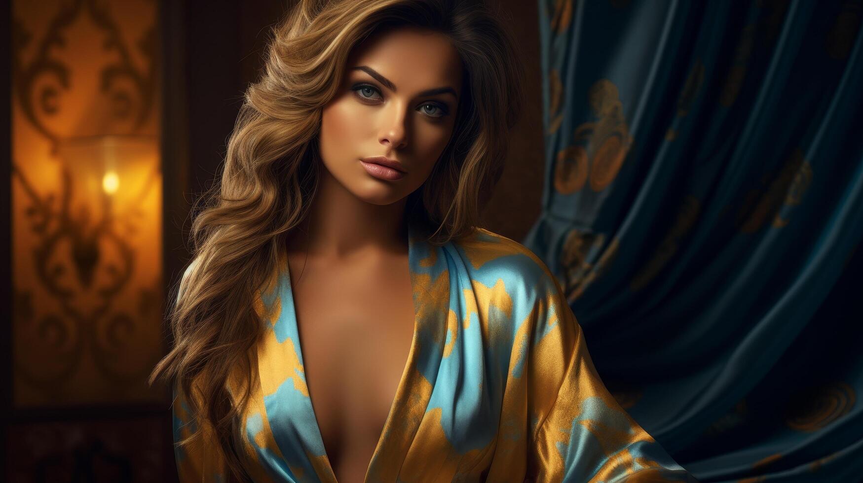 Alluring woman in colorful robe photo