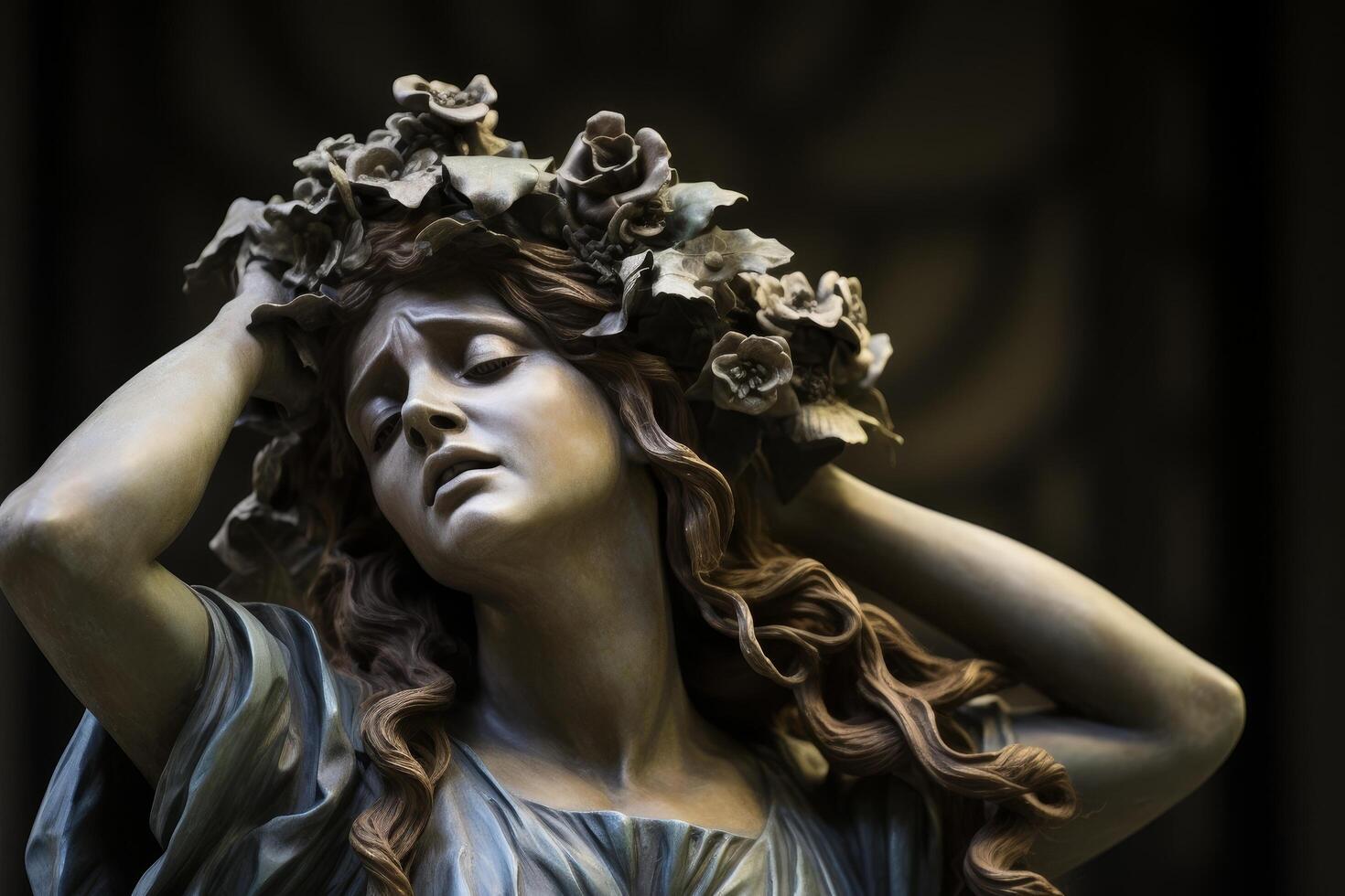 Ethereal portrait of a woman with a crown of flowers photo