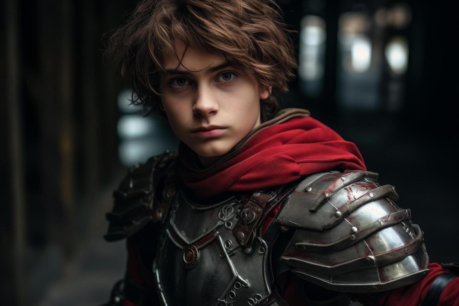 young warrior in red cloak and armor photo
