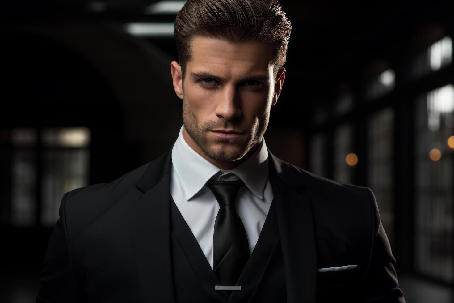 Confident businessman in a dark suit photo