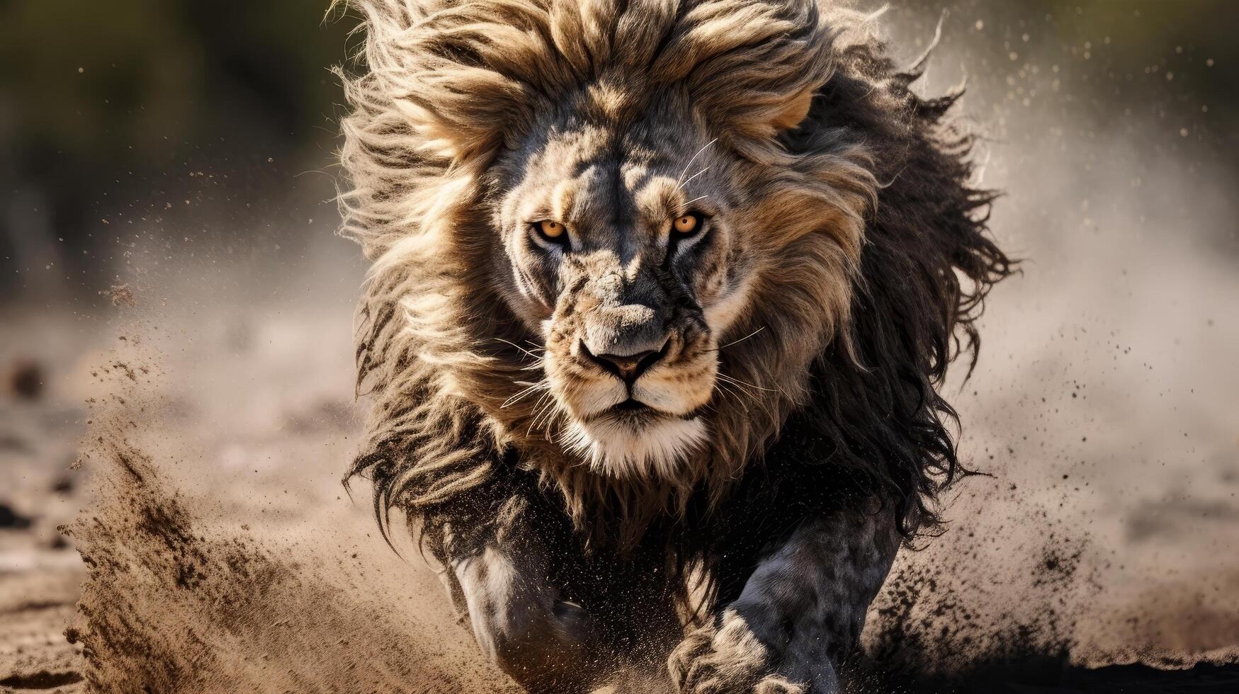 Majestic lion with flowing mane in the wilderness photo