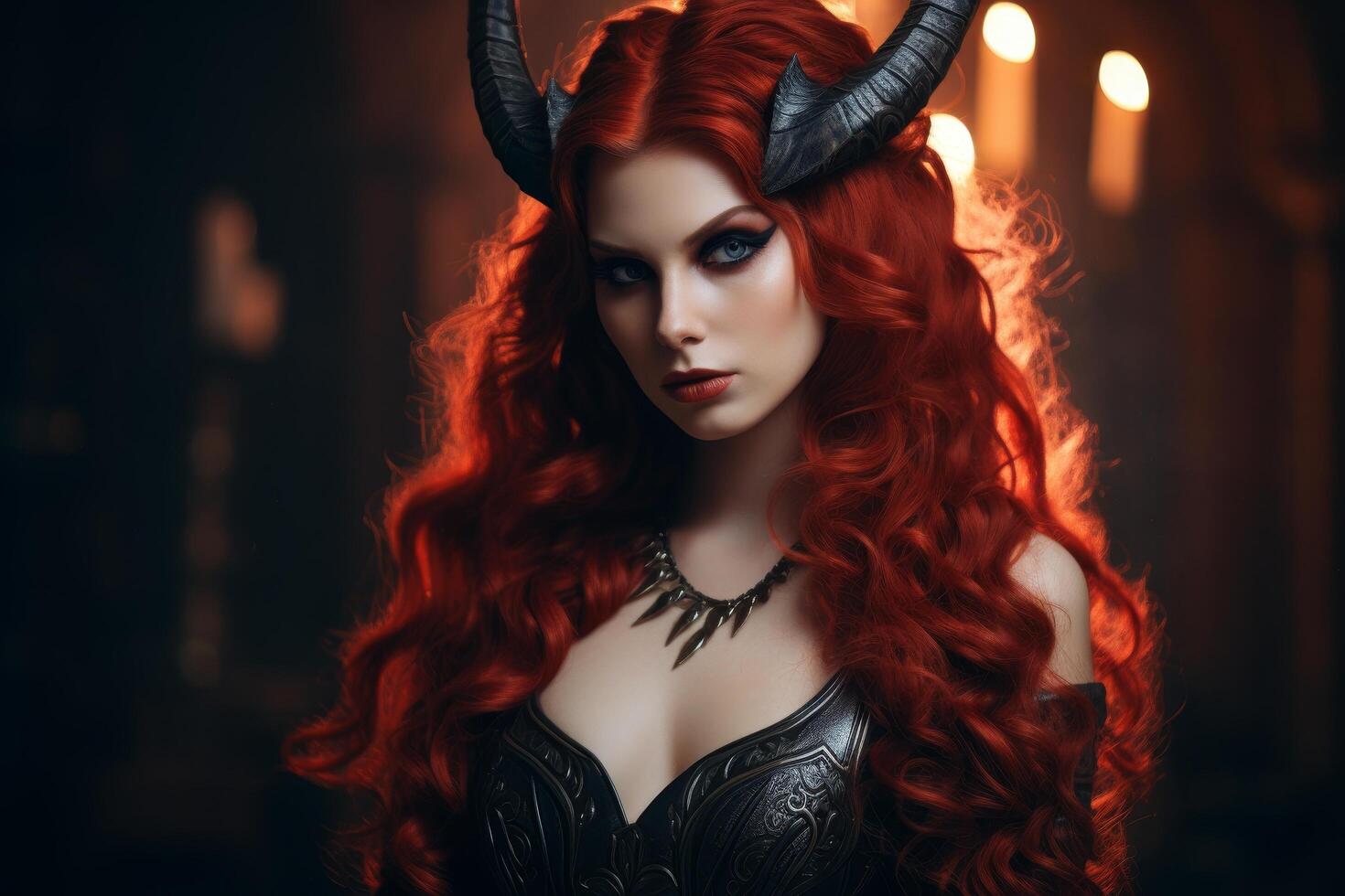 Mysterious redheaded woman with horns photo