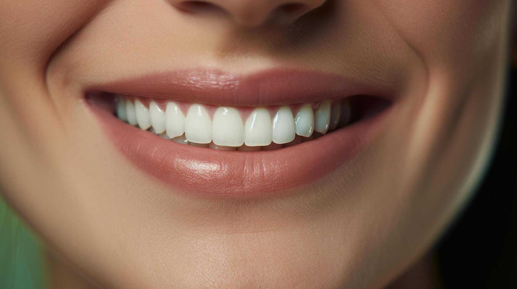 close up of a smiling womans lips and teeth photo