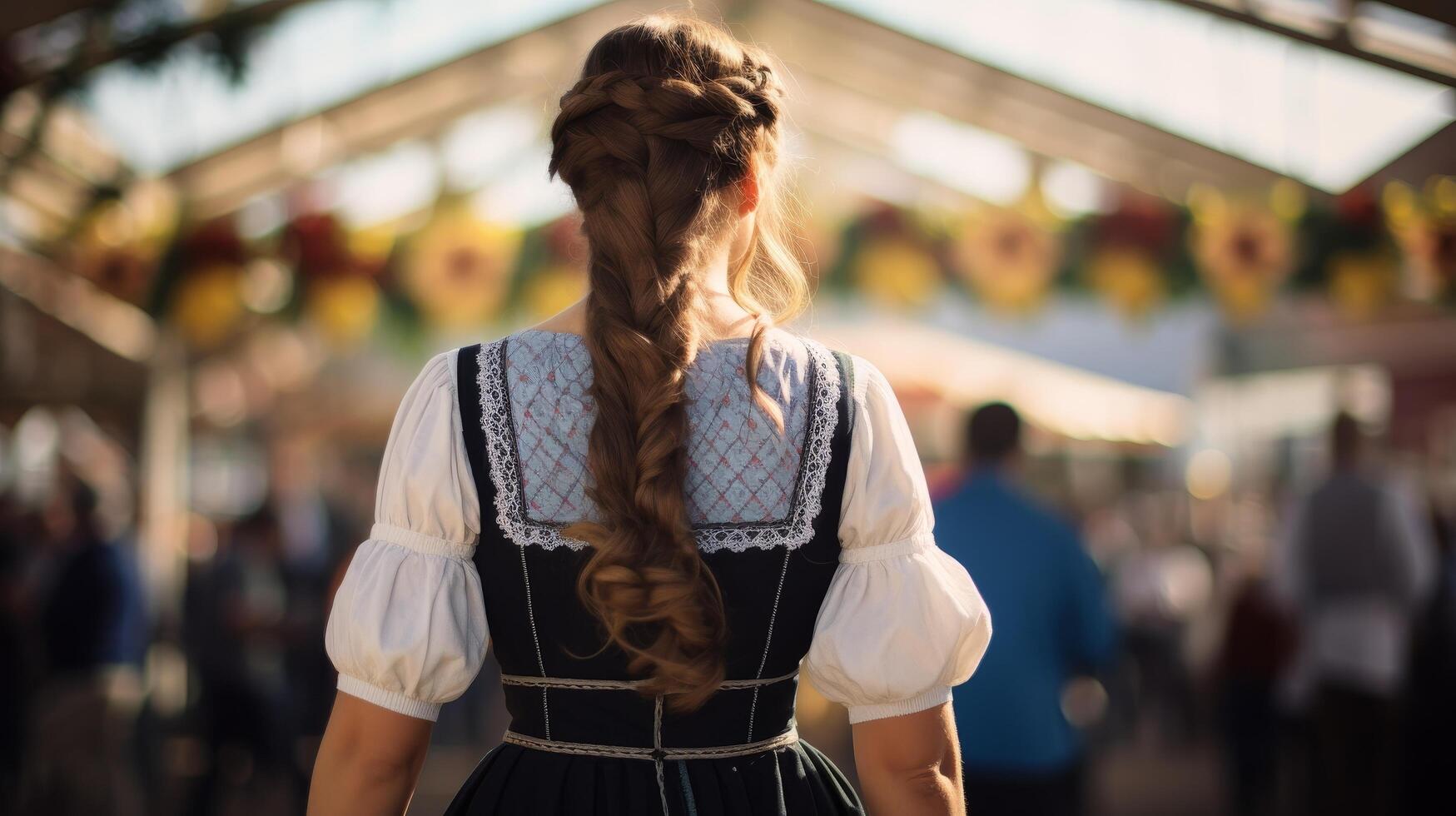 woman in traditional bavarian dirndl dress with braided hair photo
