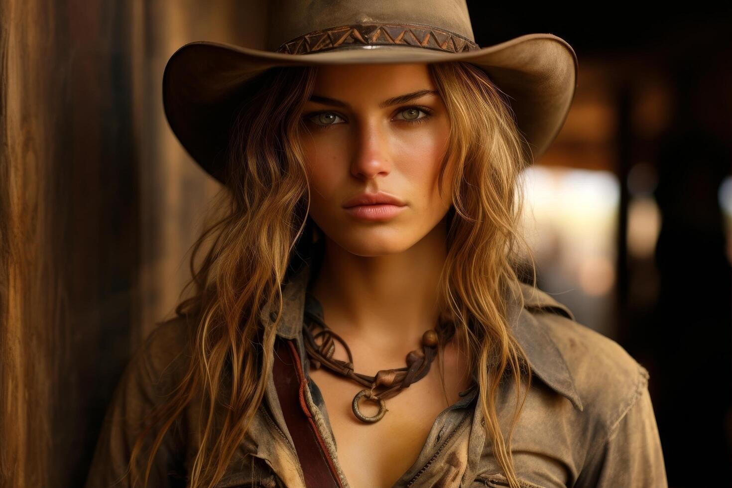 Rugged female adventurer in the wilderness photo