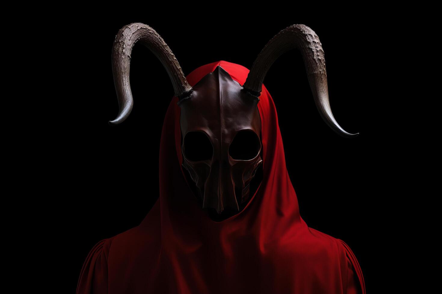 Mysterious hooded figure in red cloak photo