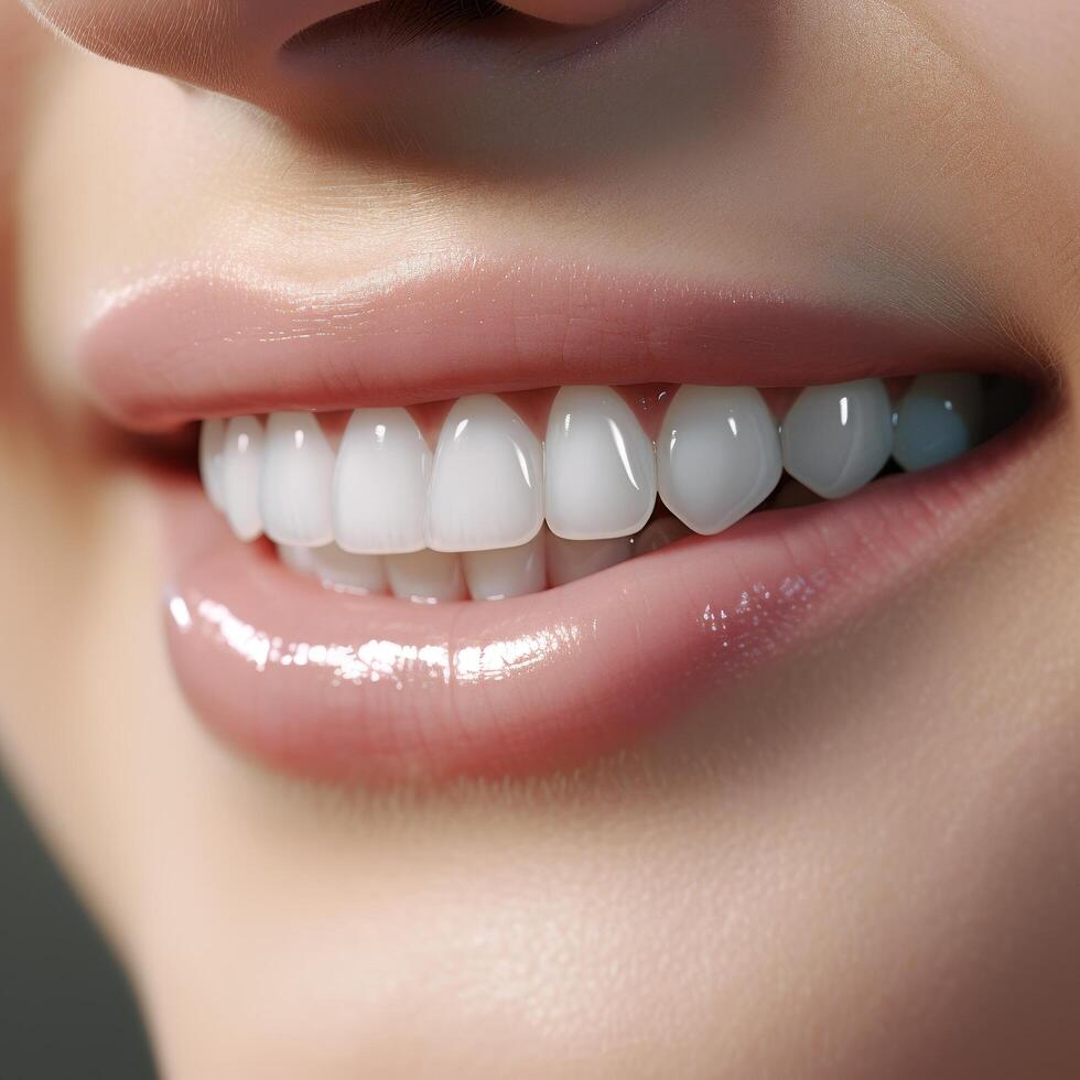 close up of a beautiful smiling mouth with white teeth photo