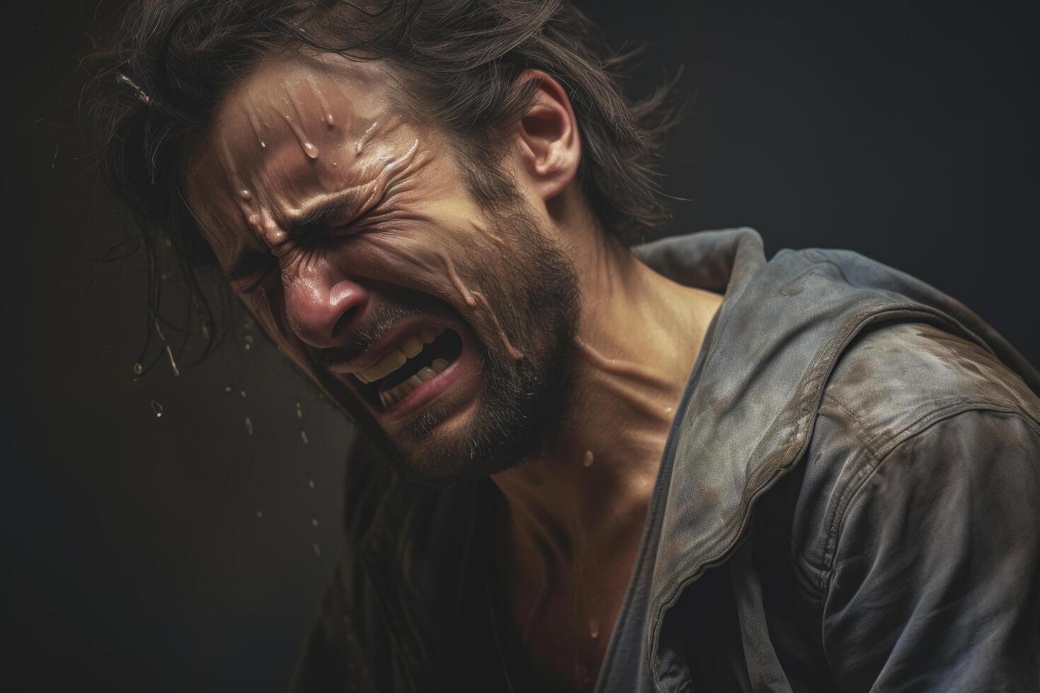 Intense emotional expression of a man in distress photo