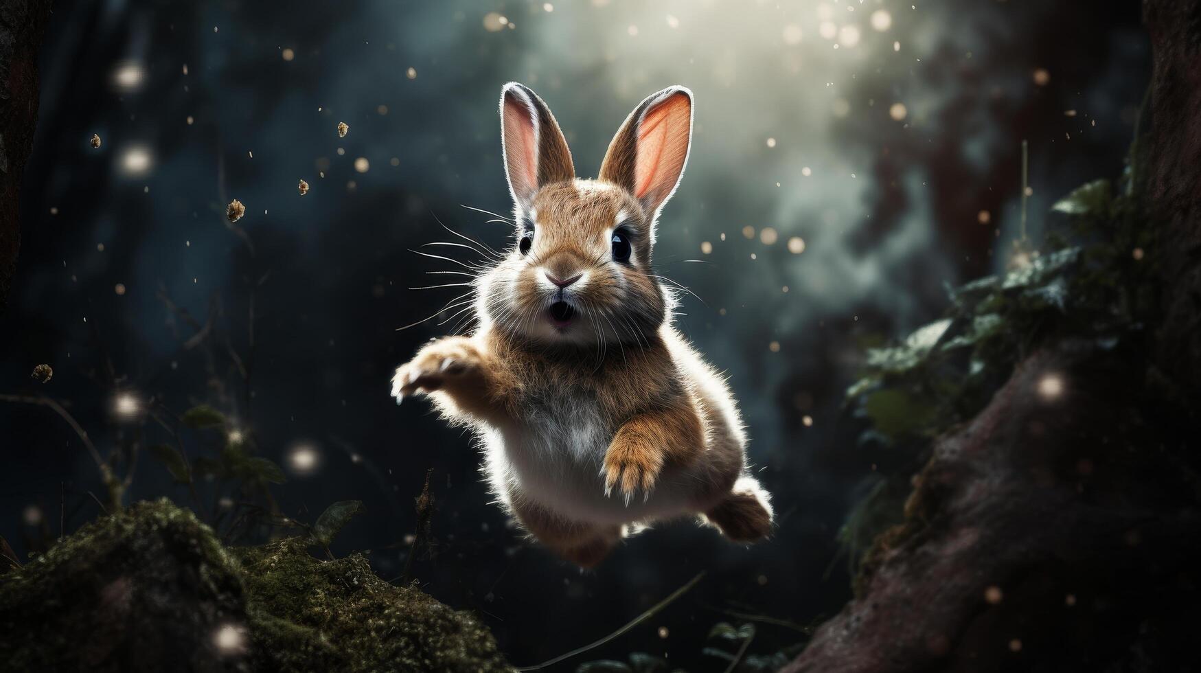 Curious rabbit in winter forest photo