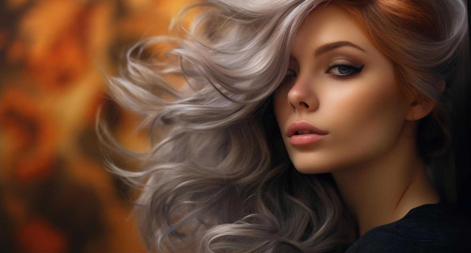 Glamorous woman with flowing blonde hair photo