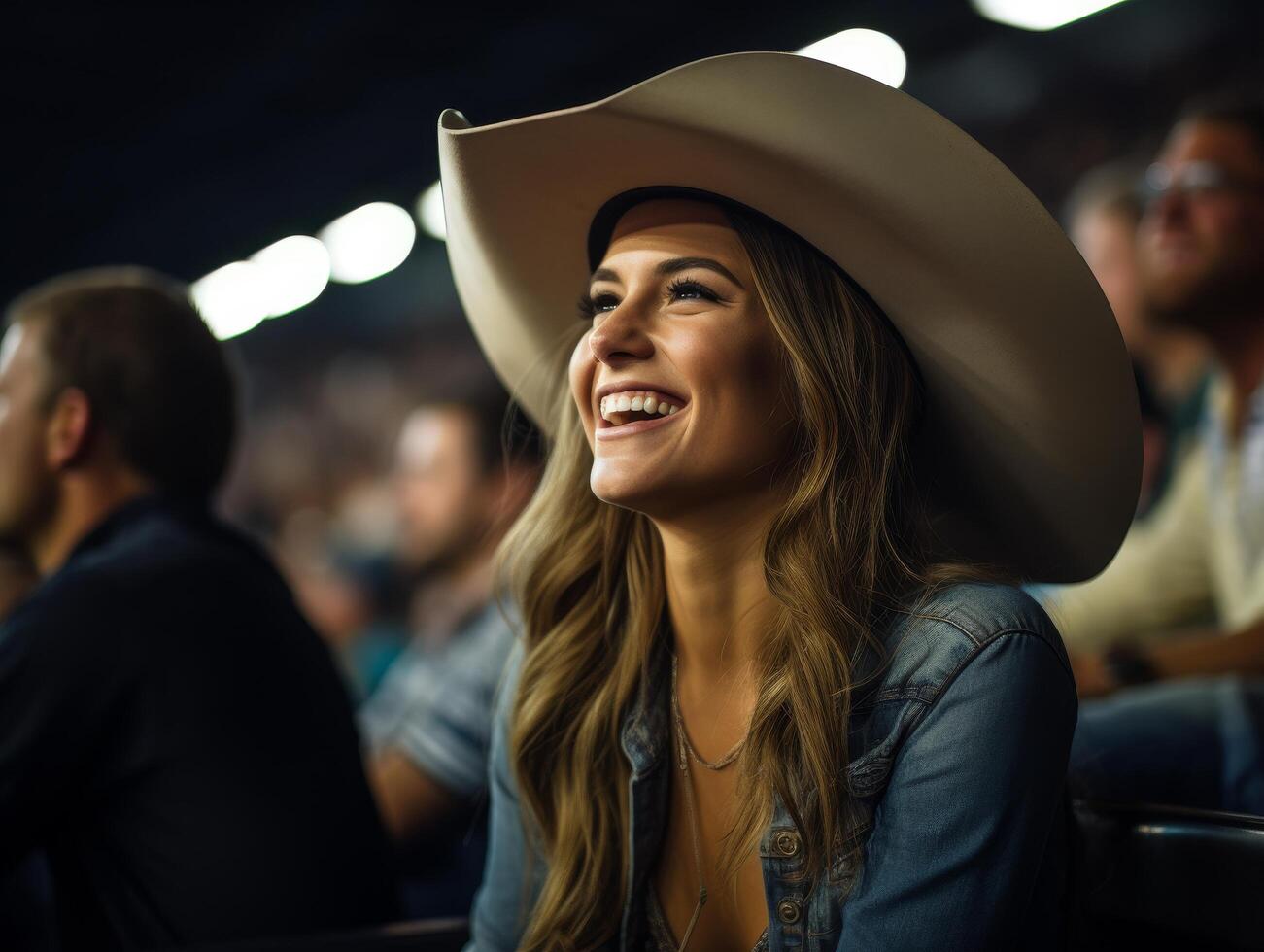 smiling woman wearing cowboy hat photo