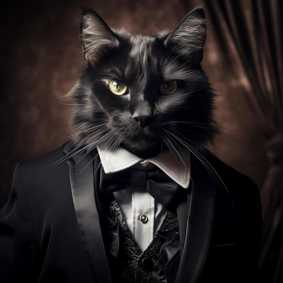 elegant black cat in formal attire photo