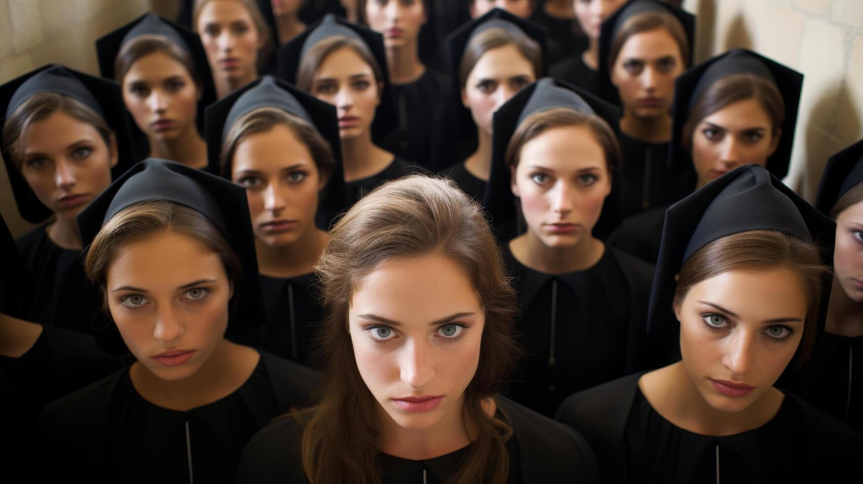Mysterious hooded figures in dark attire photo