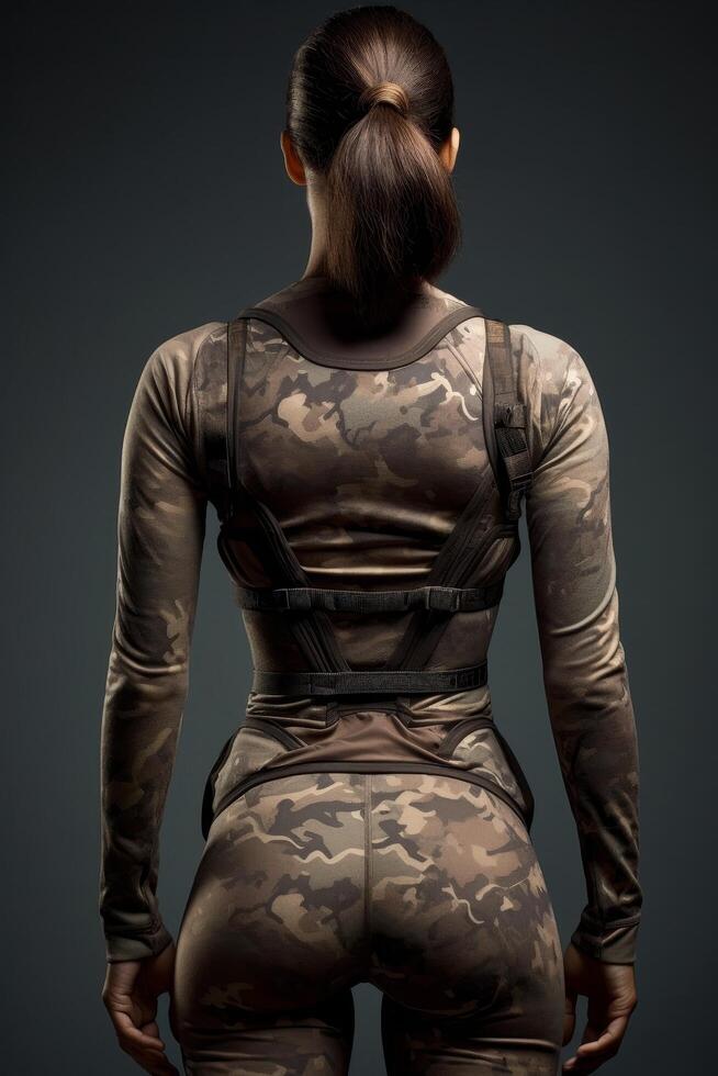 Rear view of person wearing camouflage military uniform photo