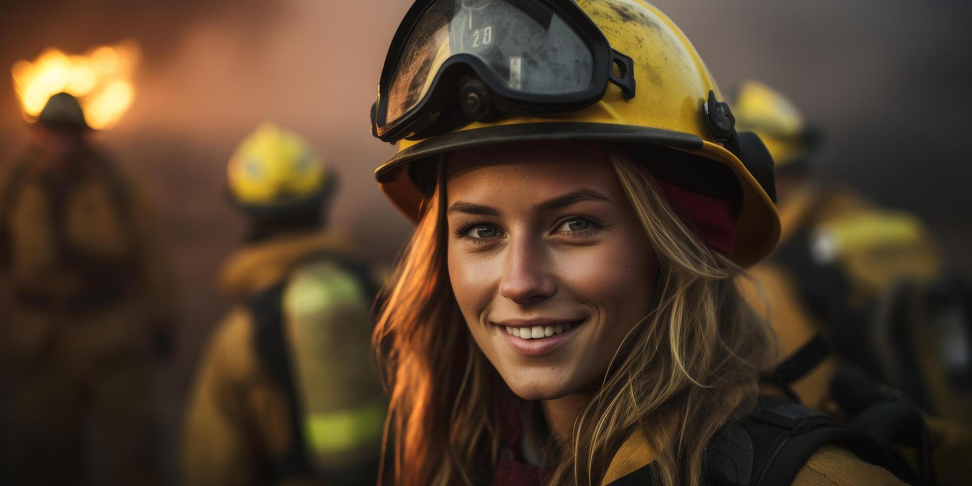 Smiling firefighter in protective gear photo