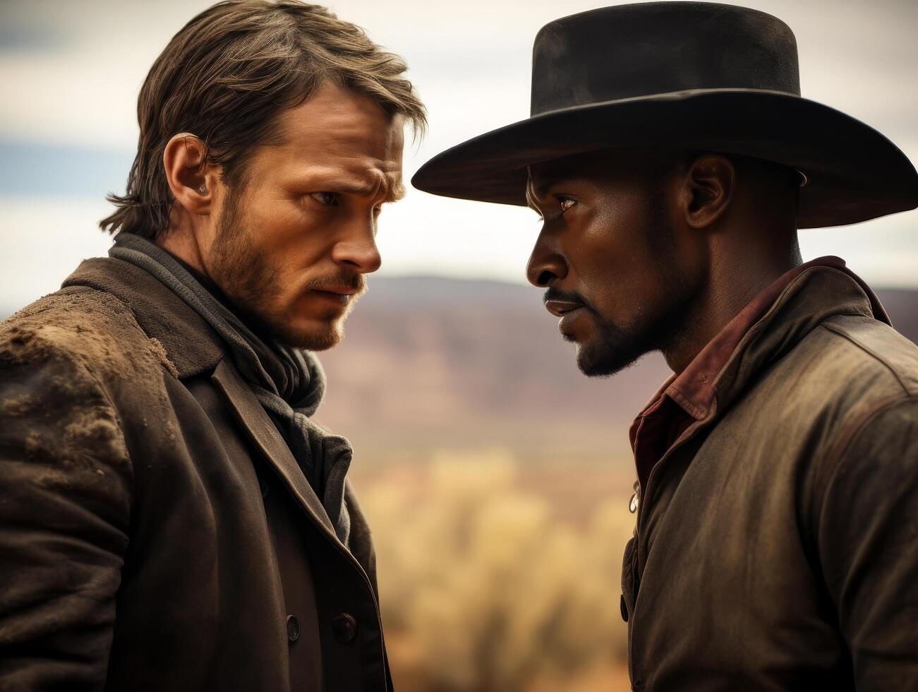 two men facing off in the desert photo