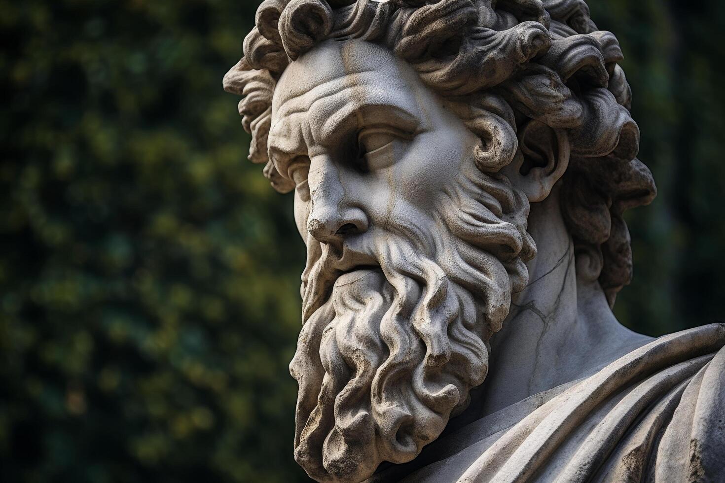 Detailed stone sculpture of an ancient mythological figure photo