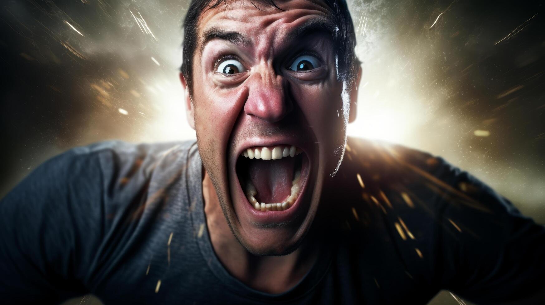 Intense man with wild expression photo