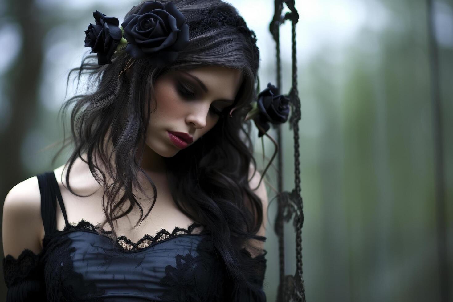 Mysterious woman in dark gothic style photo