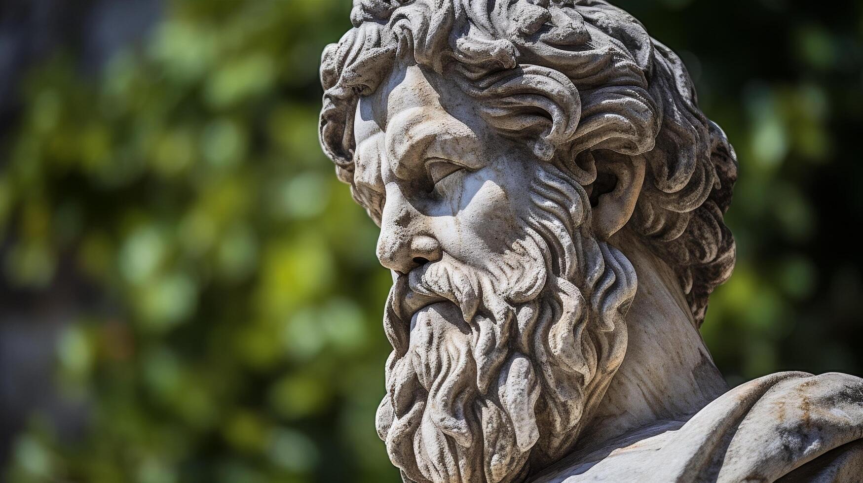 Weathered stone sculpture of an ancient figure photo