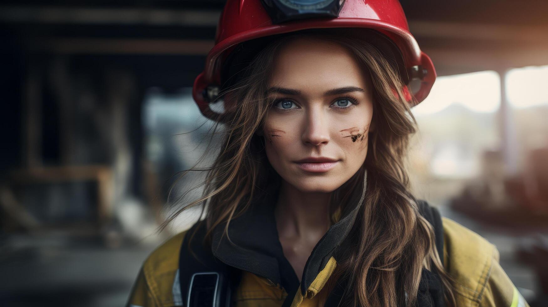 female construction worker in hard hat photo
