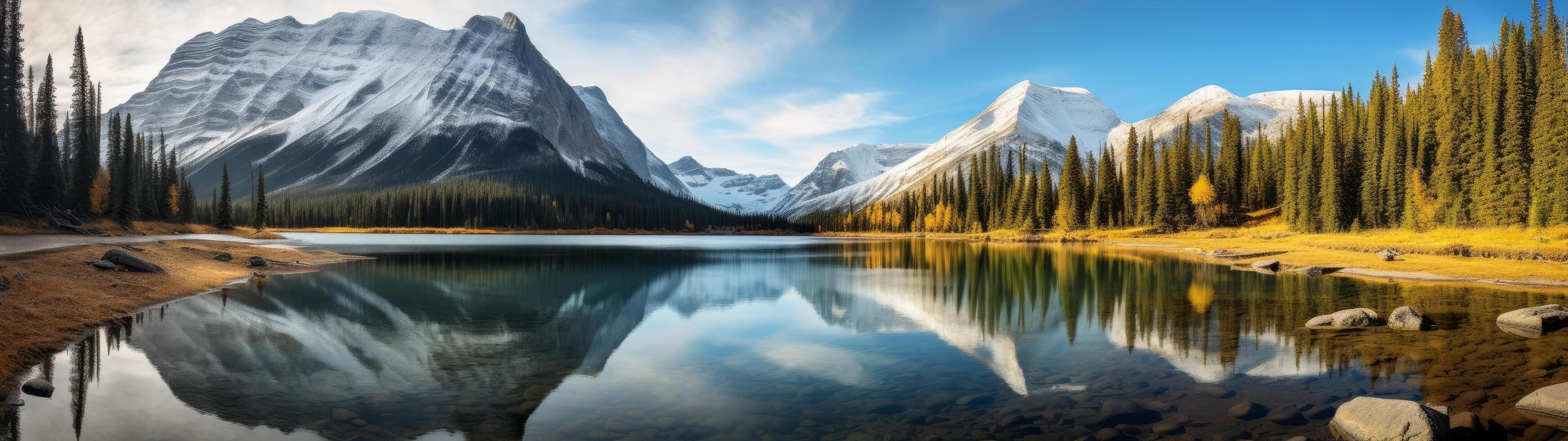 Majestic mountain lake landscape with reflection photo