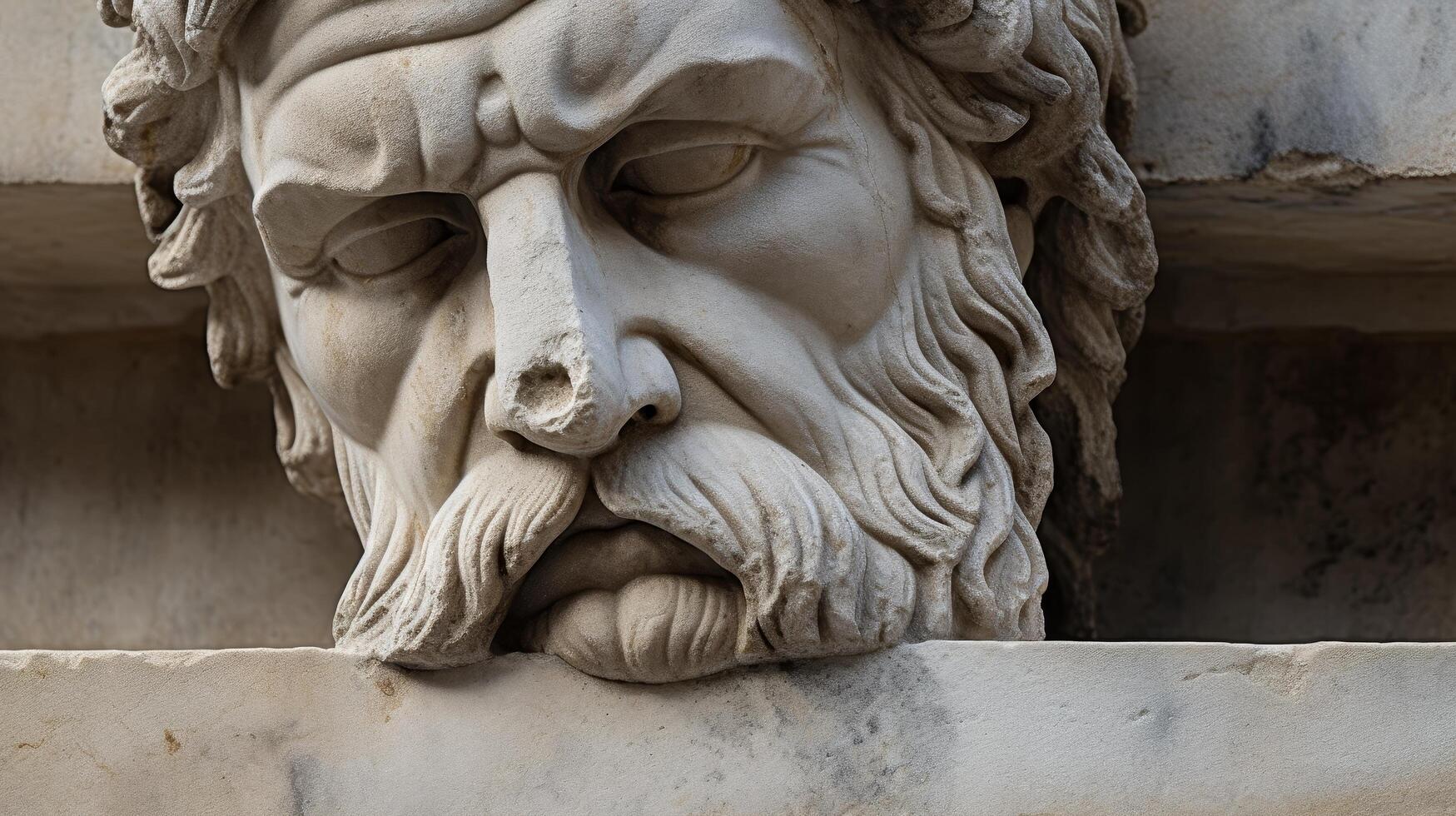 Detailed stone sculpture of a bearded mans face photo