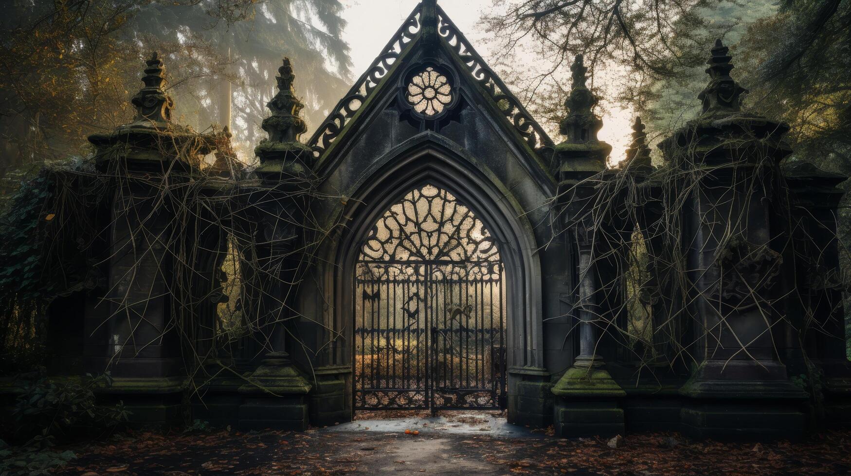 Enchanting gothic entrance to a mysterious garden photo