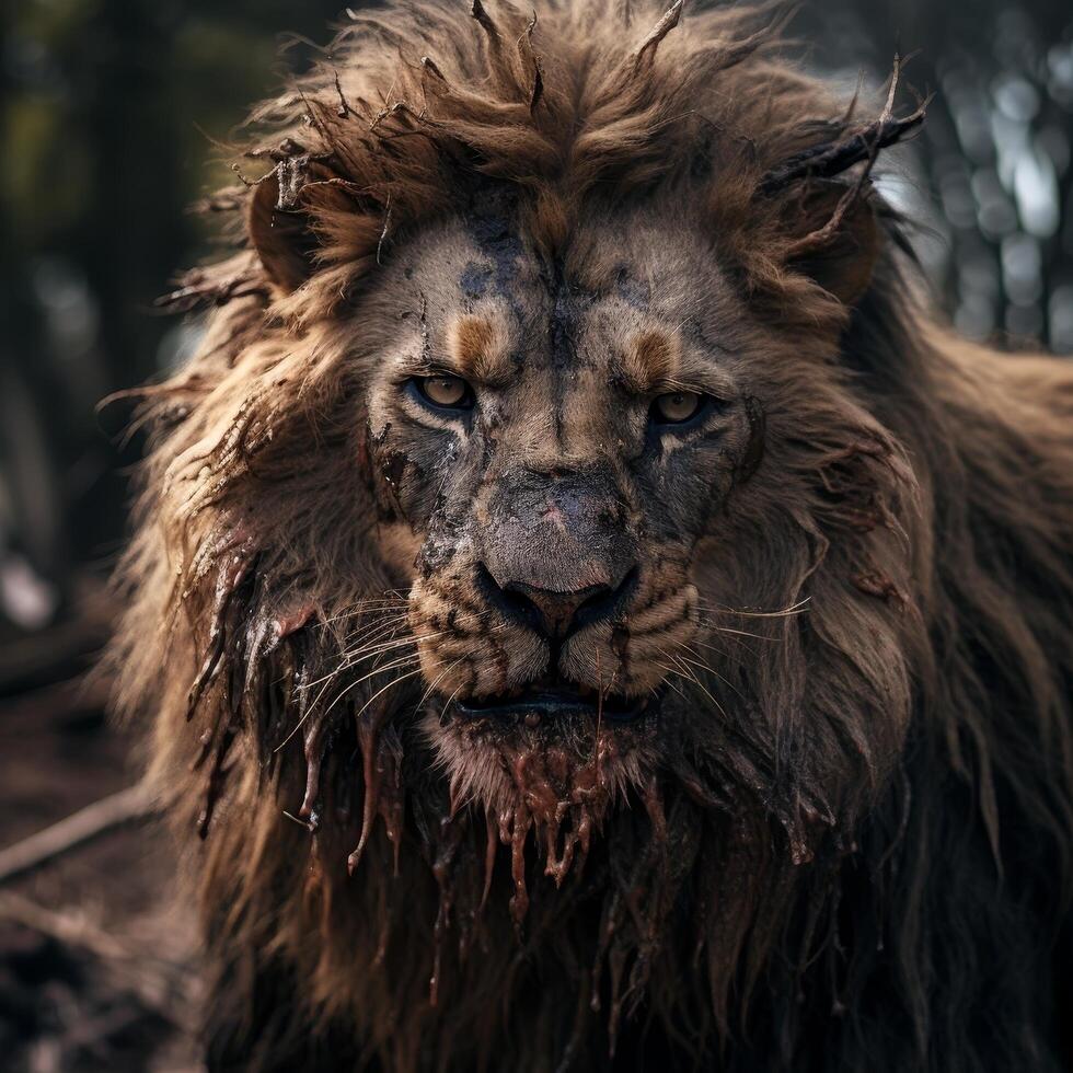 Majestic lion with intense gaze photo