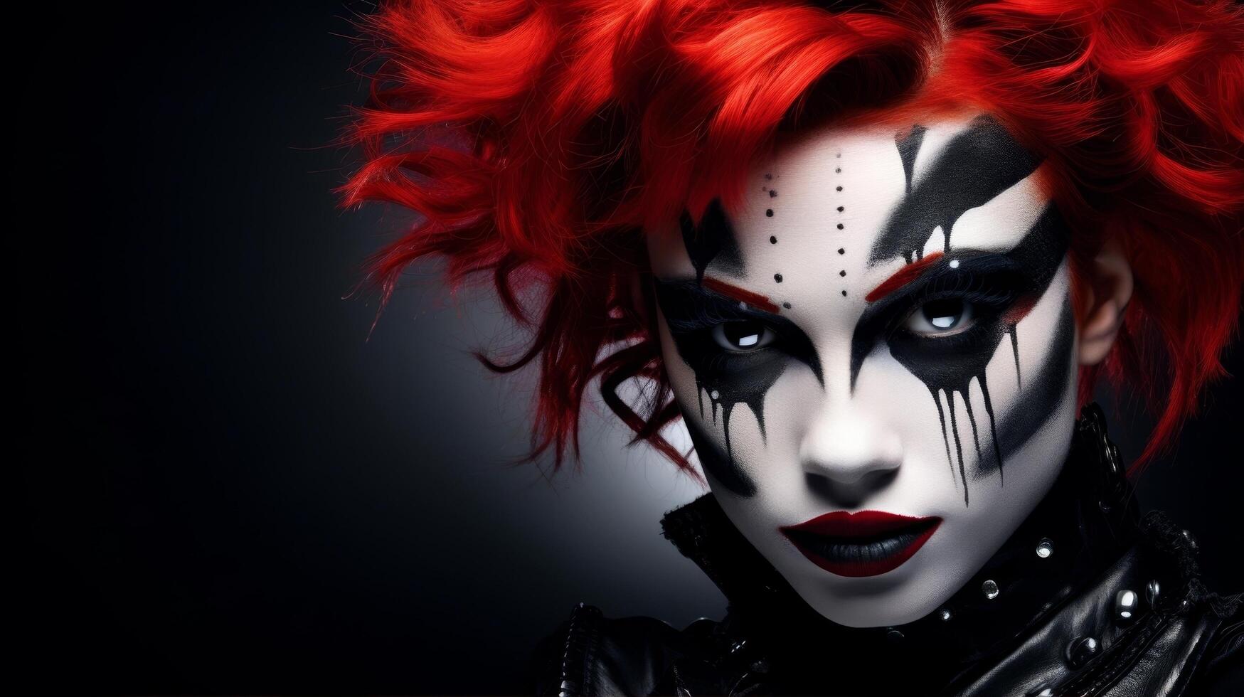 dramatic gothic punk woman with red hair and makeup photo