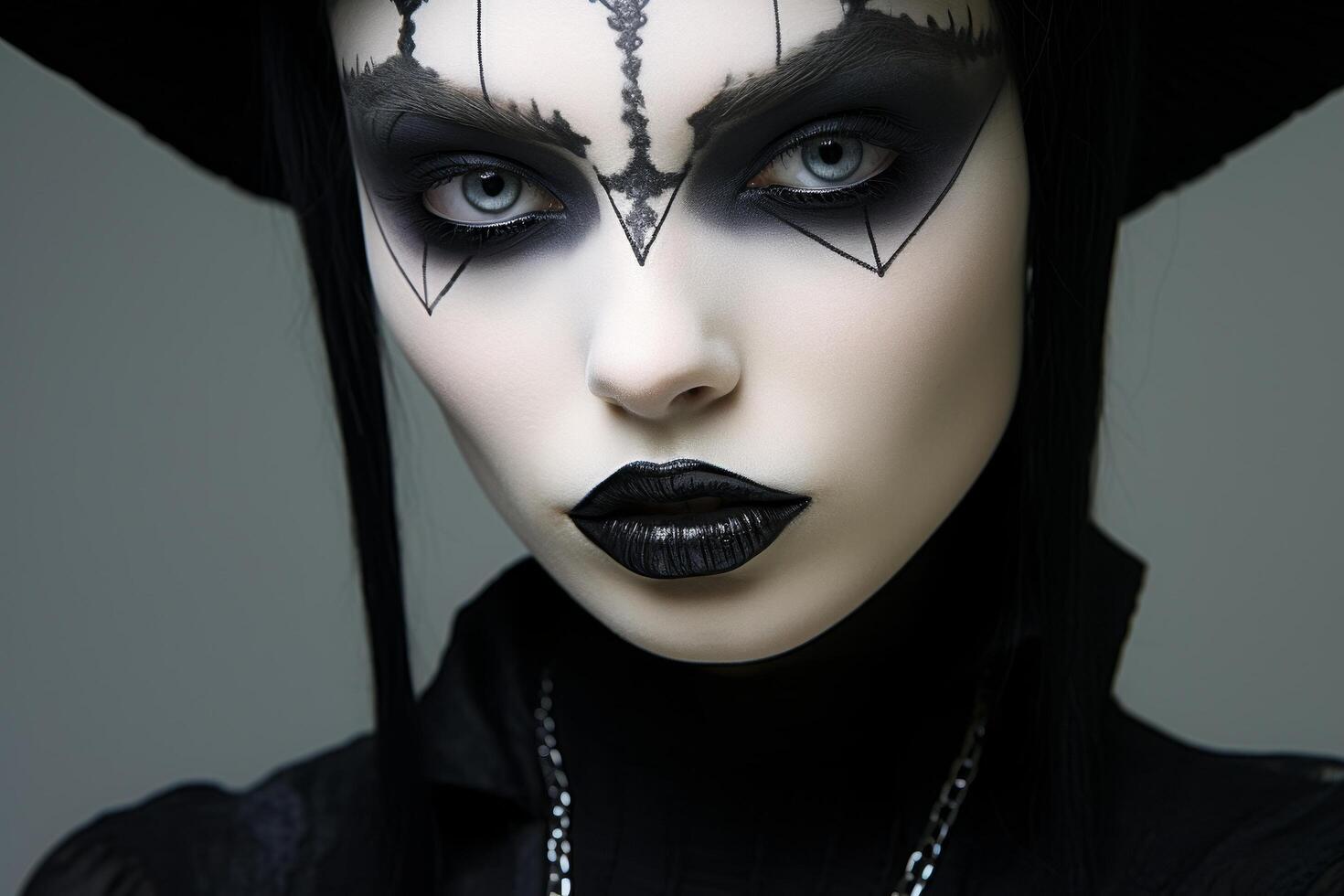 Dramatic gothic makeup with dark eyes and lips photo