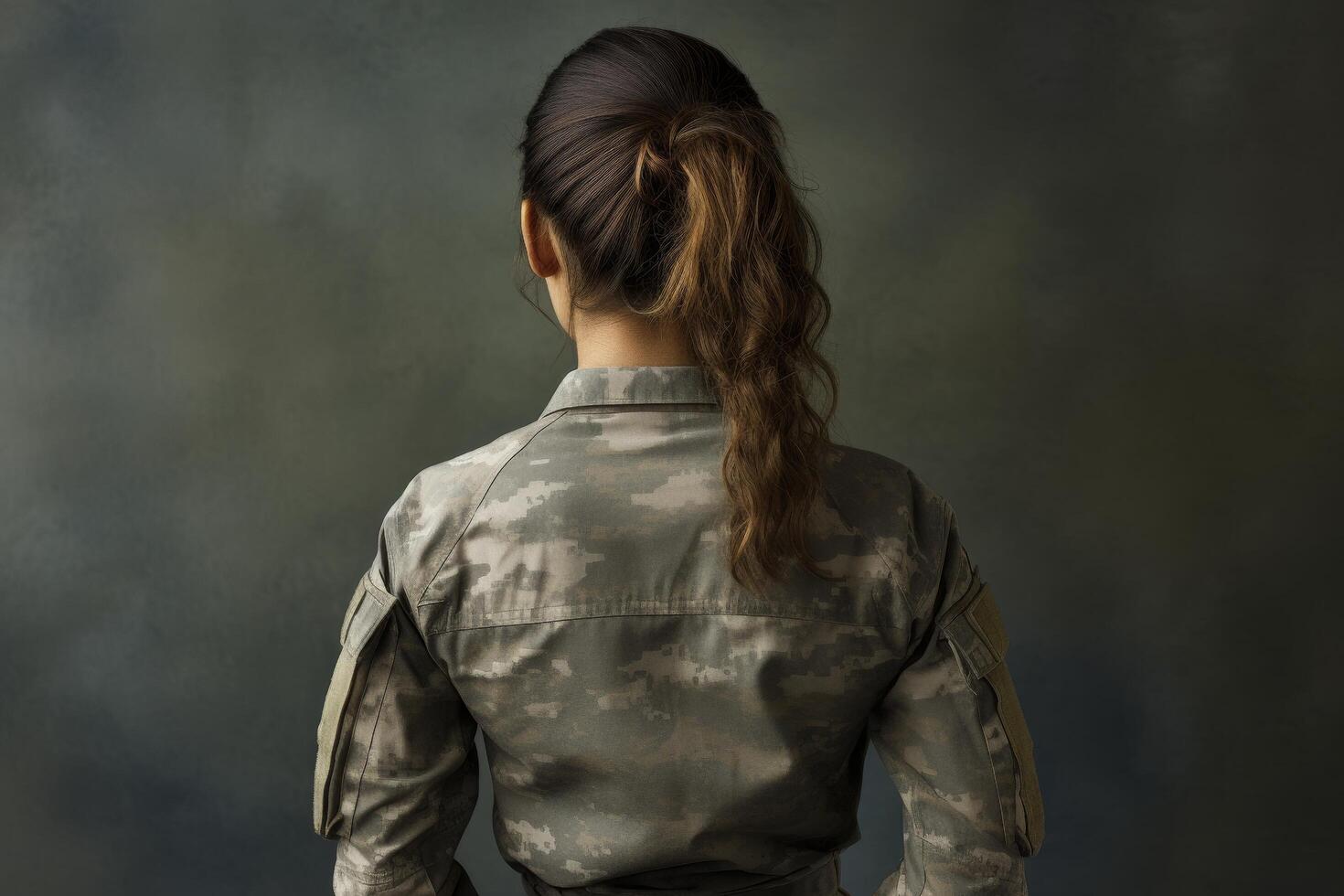 Rear view of person wearing camouflage jacket photo
