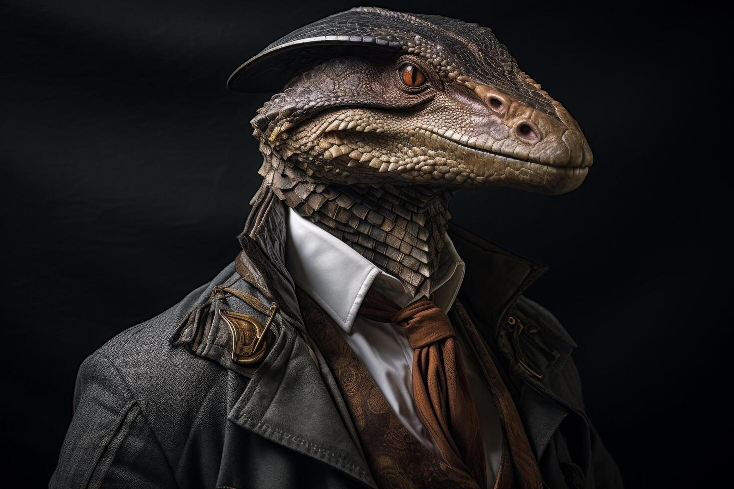 Reptilian humanoid in formal attire photo