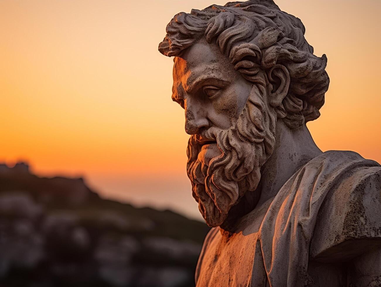 ancient greek statue at sunset photo