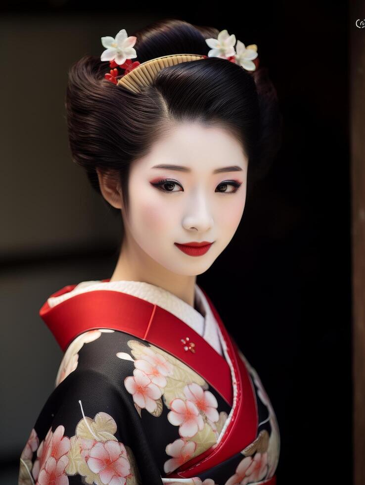 beautiful asian woman in traditional japanese kimono photo