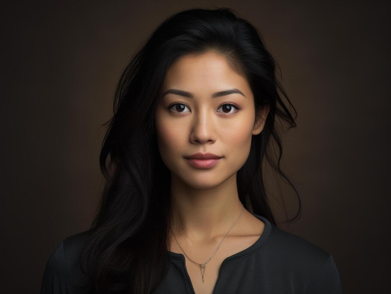 Confident asian woman in black jacket photo