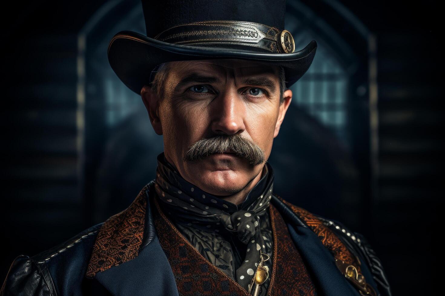 Rugged cowboy with mustache and hat photo