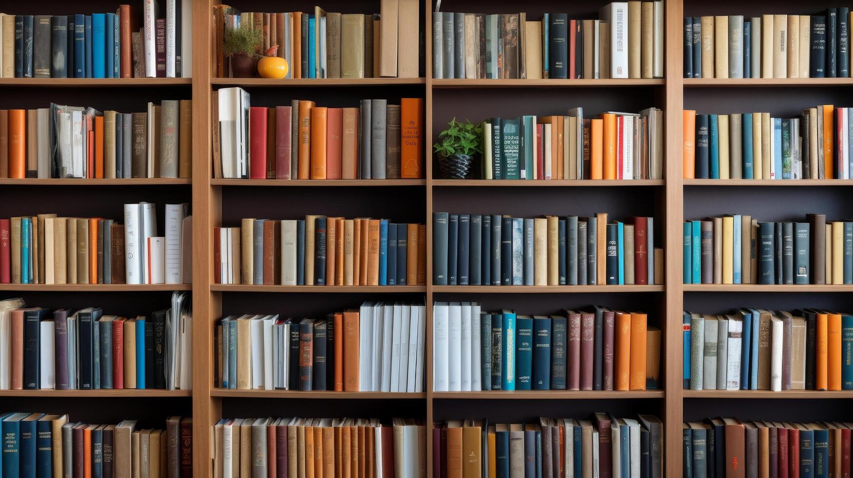Cozy bookshelf with diverse collection of books photo