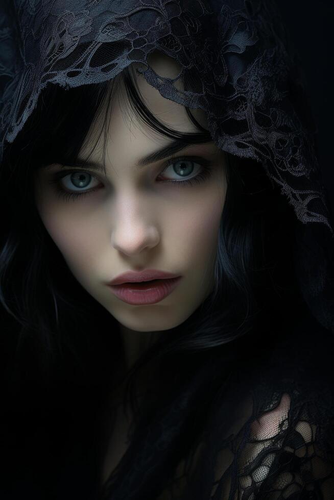 mysterious woman with dark lace veil photo
