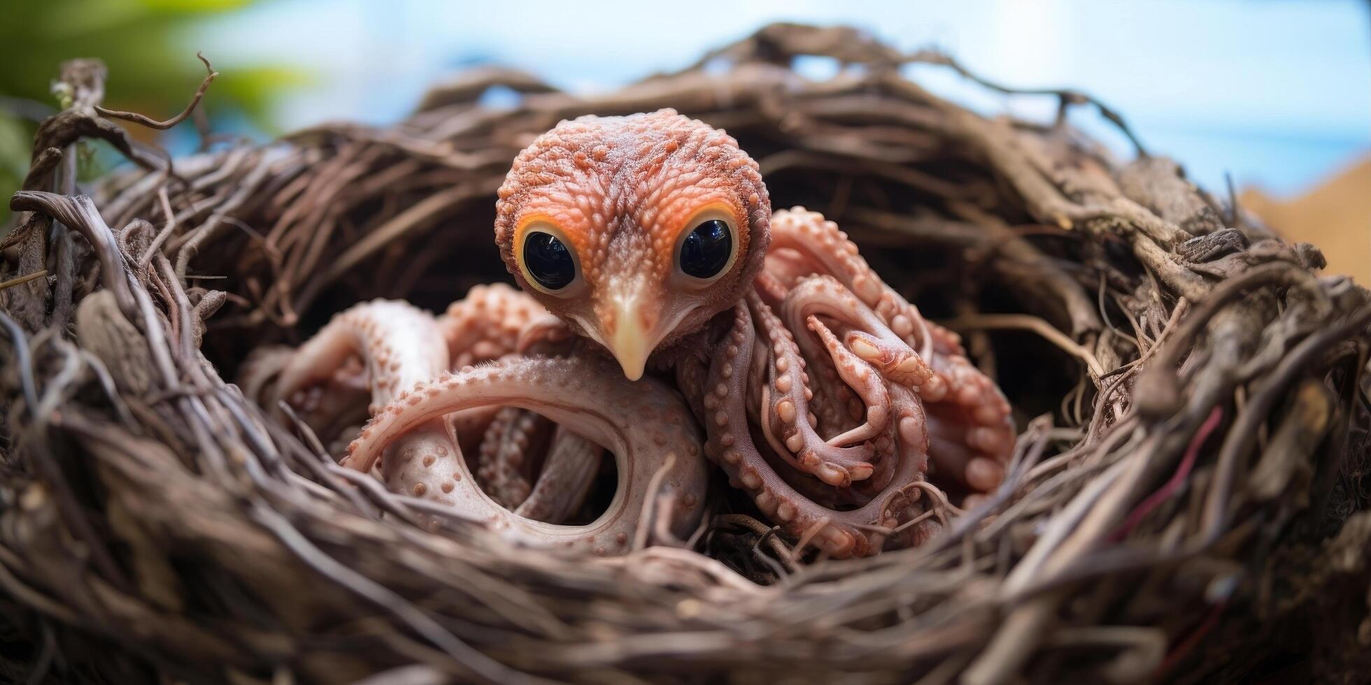Closeup of a baby bird in a nest photo