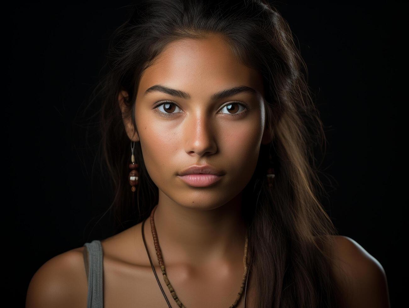 Captivating portrait of a young woman with dark hair photo