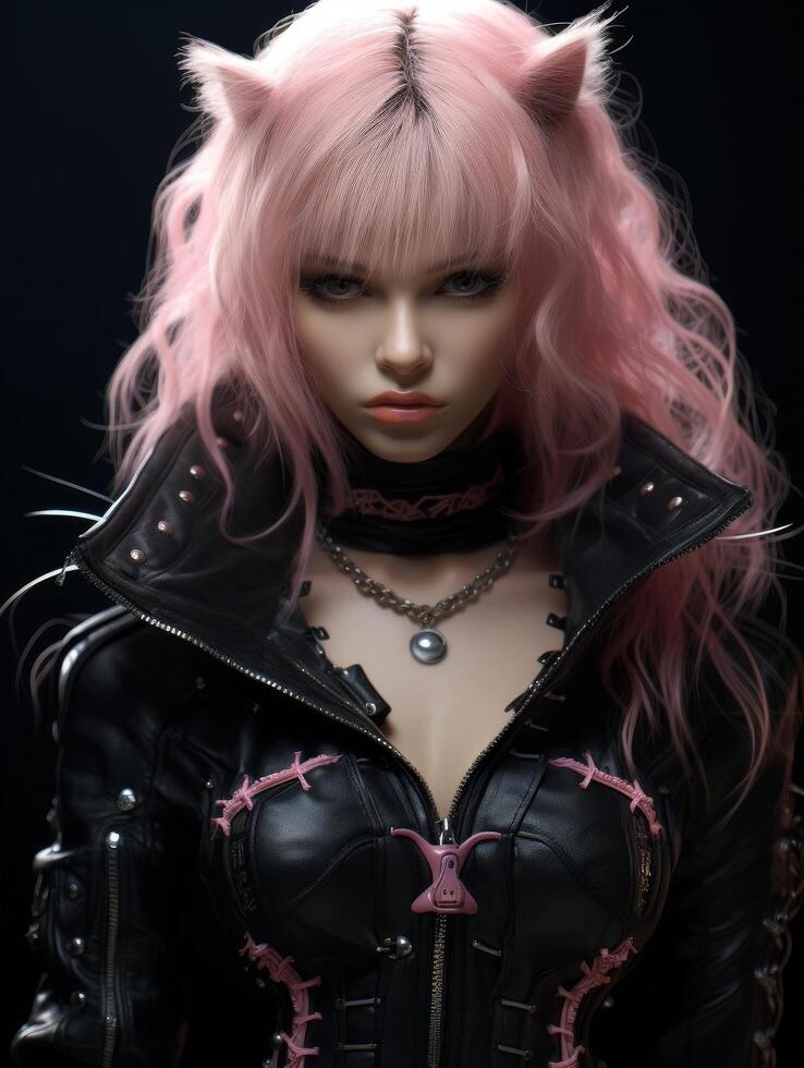 Edgy punk fashion model with vibrant pink hair photo