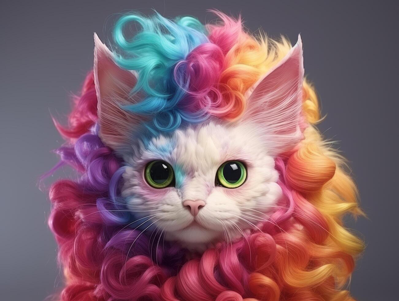 colorful fluffy cat with vibrant fur photo