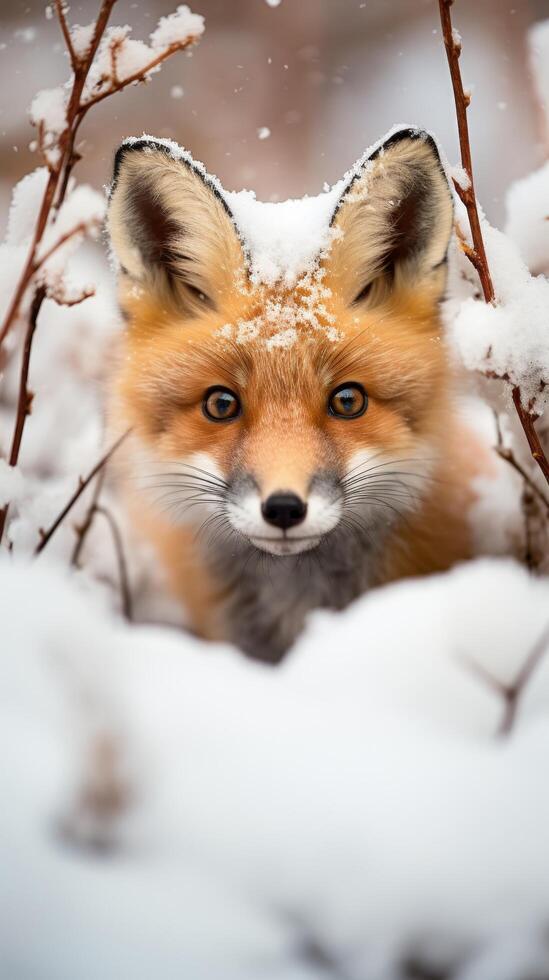 Curious fox in snowy forest photo