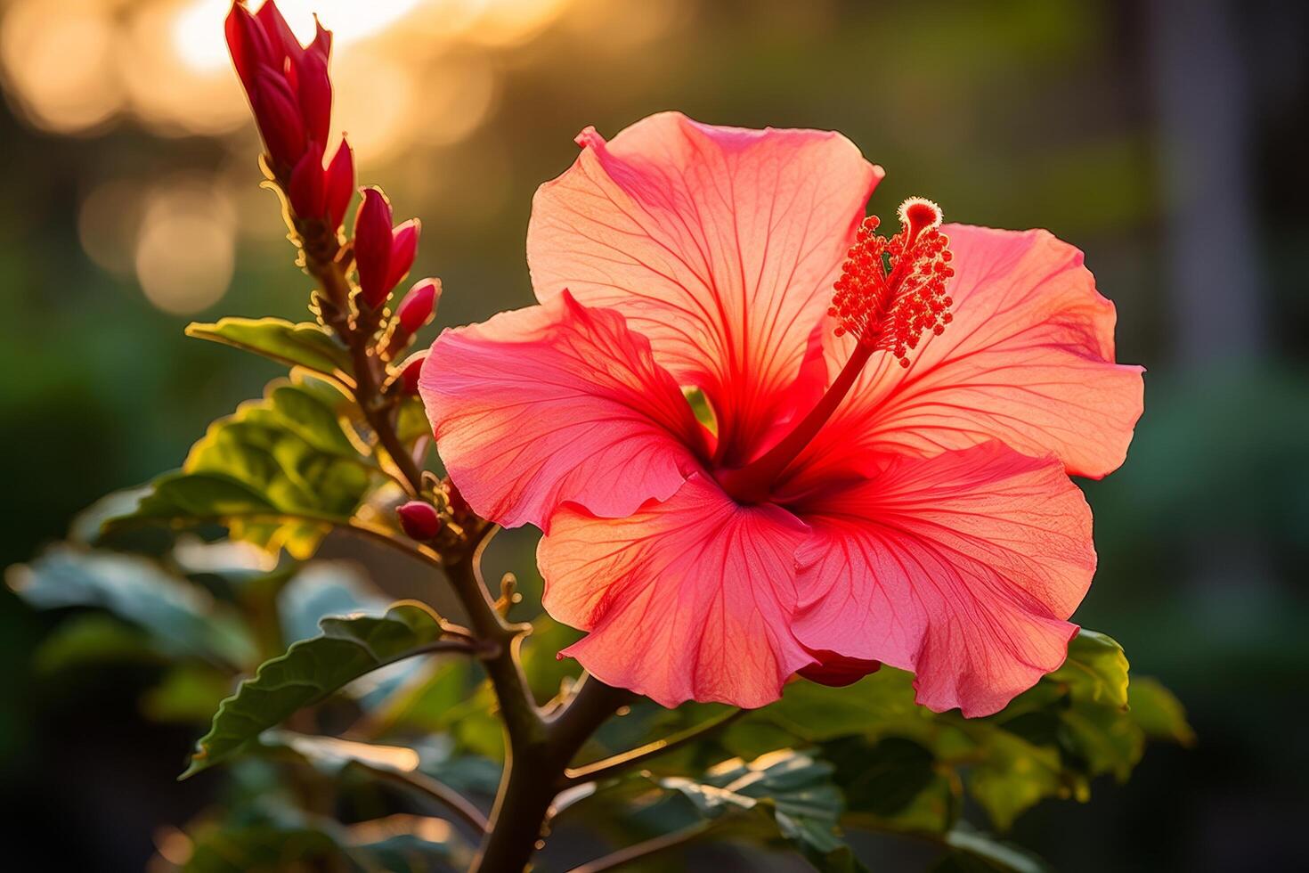 Vibrant red hibiscus flower in bloom photo