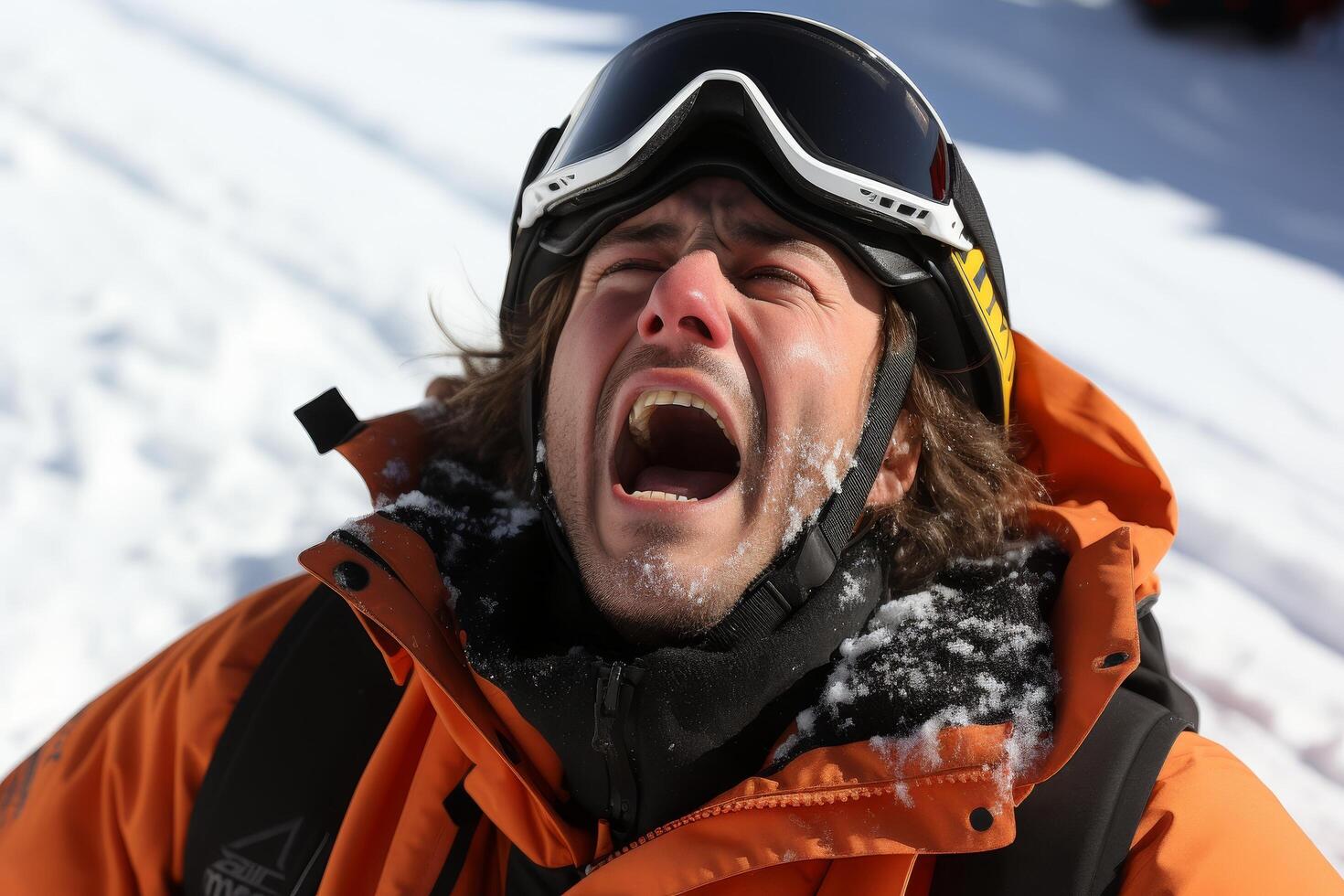 Extreme skier screaming in the snow photo