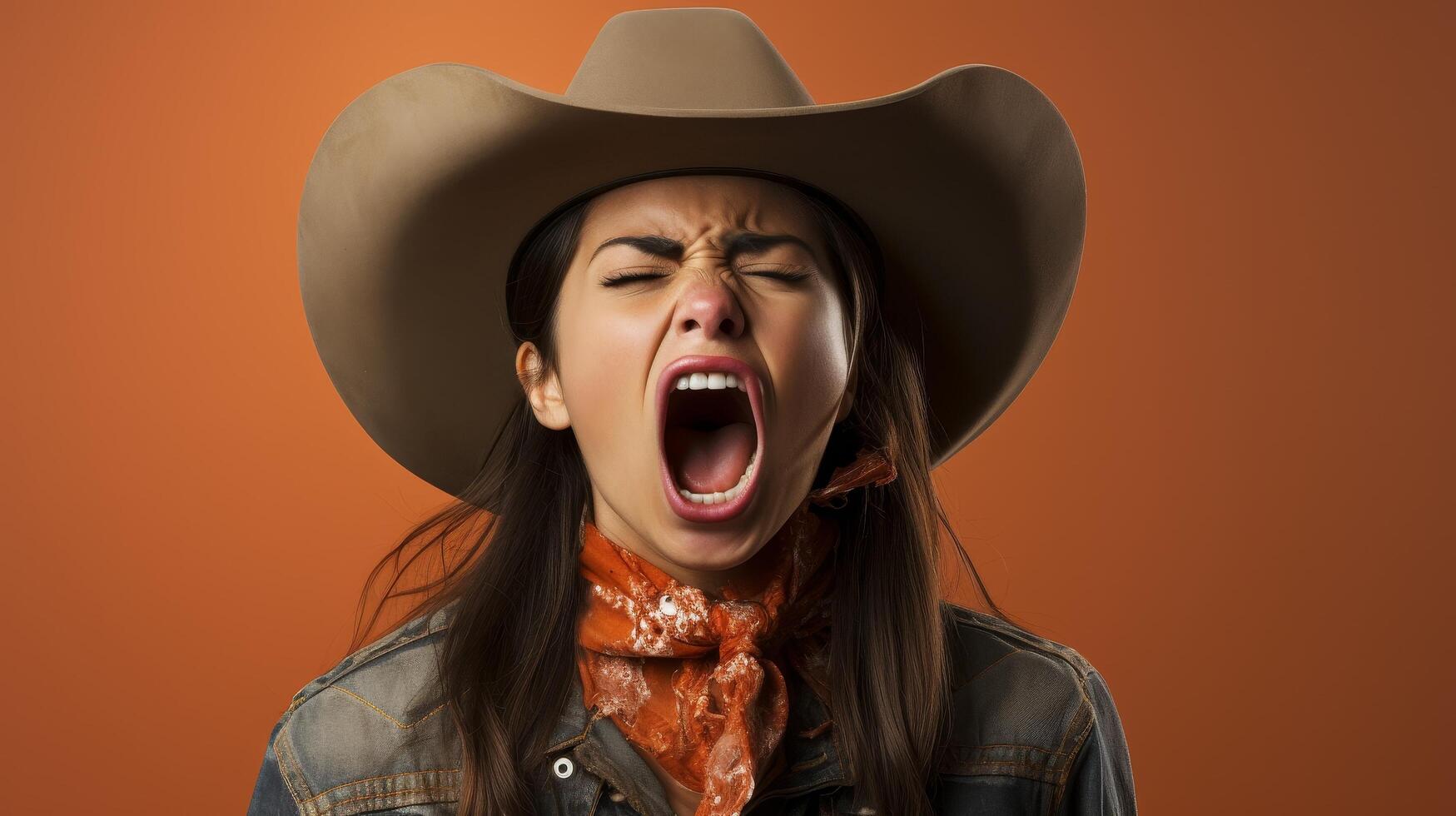 Cowgirl shouting with passion photo