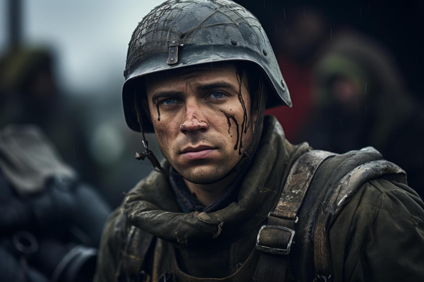 Gritty portrait of a battle worn soldier photo